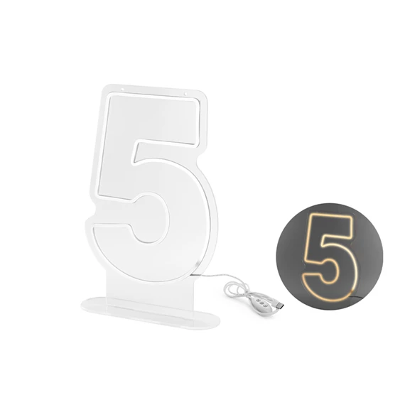 Neon LED 5-ös szám fehér 50 cm