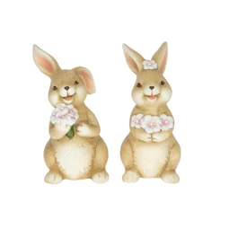 Nyúl fiú, lány csokorral álló 7x6x12 cm 2 féle
