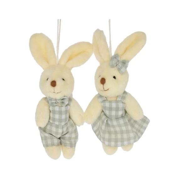 Nyúl fiú, lány kockás ruhában, akasztós 10 cm 2 féle