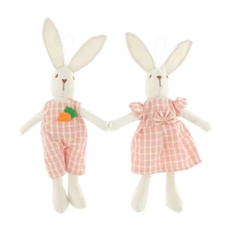 Nyúl fiú, lány kockás ruhában, akasztós 25 cm 2 féle