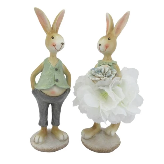 Nyúl fiú, lány sziromruhában, nadrágban álló 4,8x4,5x15,2 cm 2féle