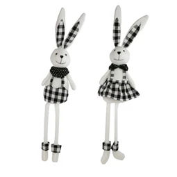 Nyúl fiú, lány kockás ruhában, lógólábú 14x8x66 cm 2 féle