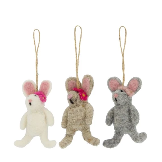 Nyúl masnival nemezelt, akasztós 5,5x3x10 cm 3féle