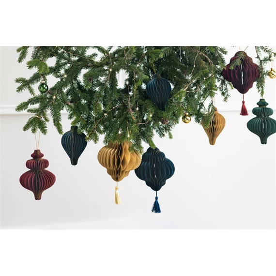 Papír méhsejt dísz csepp sötétkék 8x12 cm