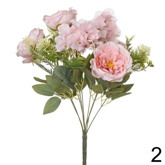 Selyemvirág csokor rózsa, hortenzia 44 cm 3féle