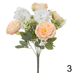 Selyemvirág csokor rózsa, hortenzia 44 cm 3féle