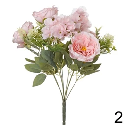 Selyemvirág rózsacsokor hortenziával 44 cm 3 féle