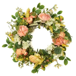 Selyemvirág koszorú Babarózsával, Hortenziával 75 cm