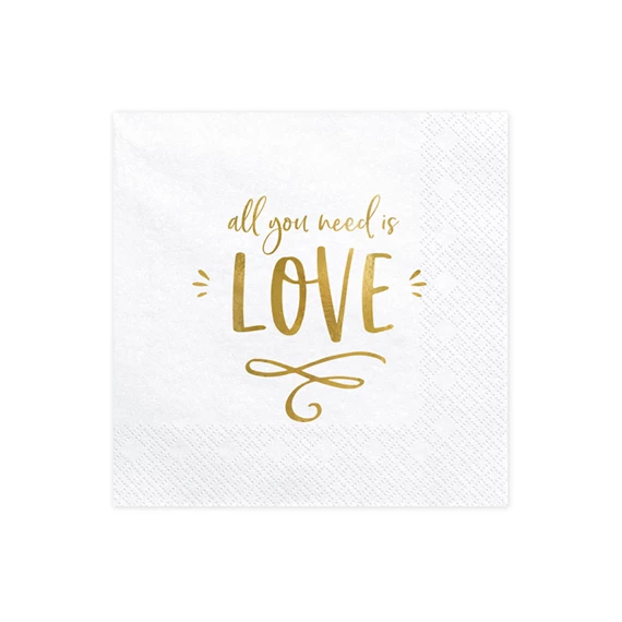 Szalvéta all you need is love fehér 33x33 cm S/20