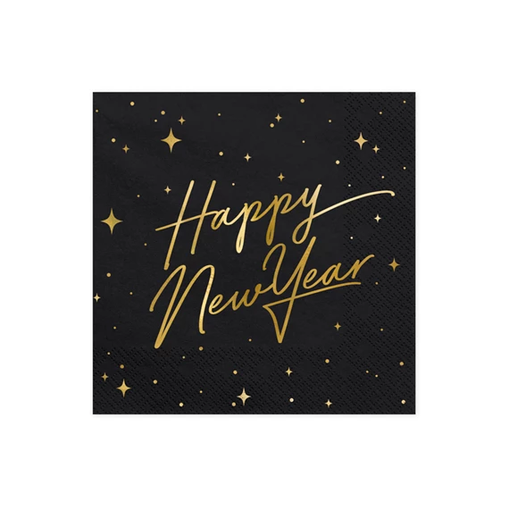 Szalvéta boldog új évet fekete 33x33 cm S/20