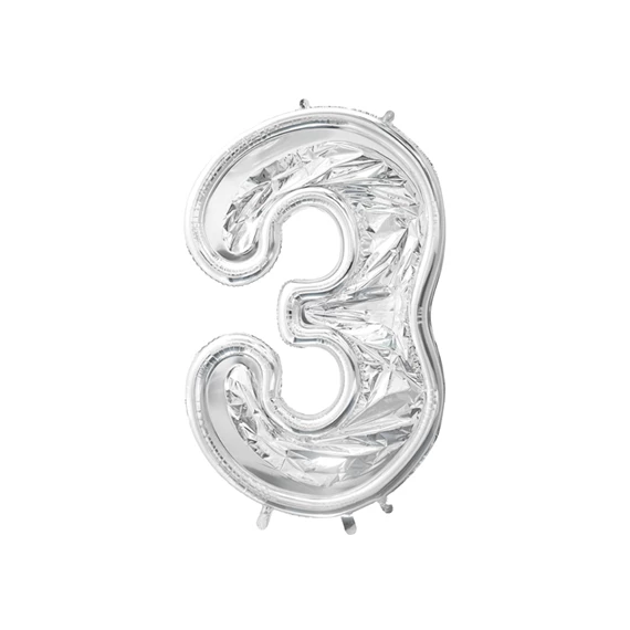 Számkeret 3-as latex lufikhoz 126 cm ezüst
