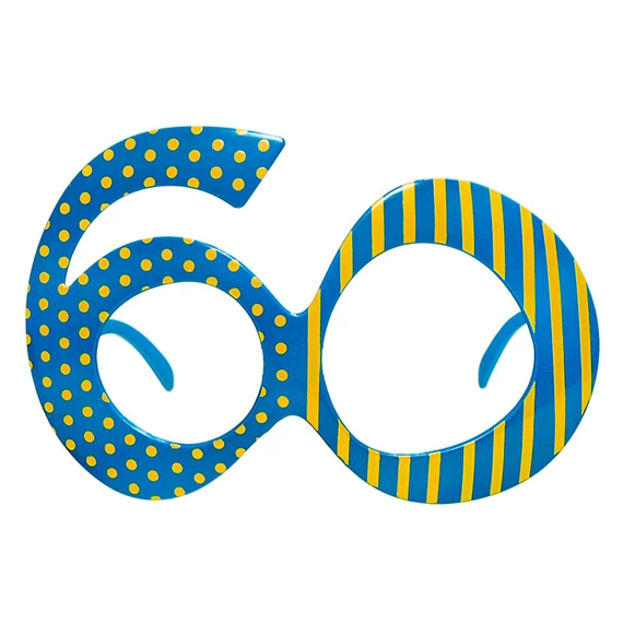 Szemüveg 60-as szám alakú, kék, 13 cm széles keret, 8,5 cm magas keret, 13 cm szárhossz