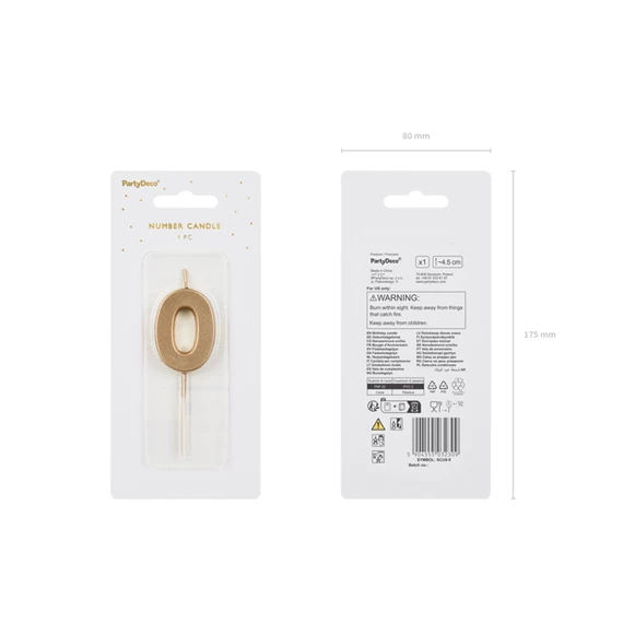 Születésnapi gyertya 0 szám 4,5 cm arany