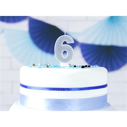 Születésnapi gyertya 6-os szám ezüst 7 cm