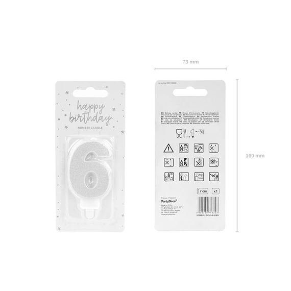 Születésnapi gyertya 6-os szám ezüst 7 cm