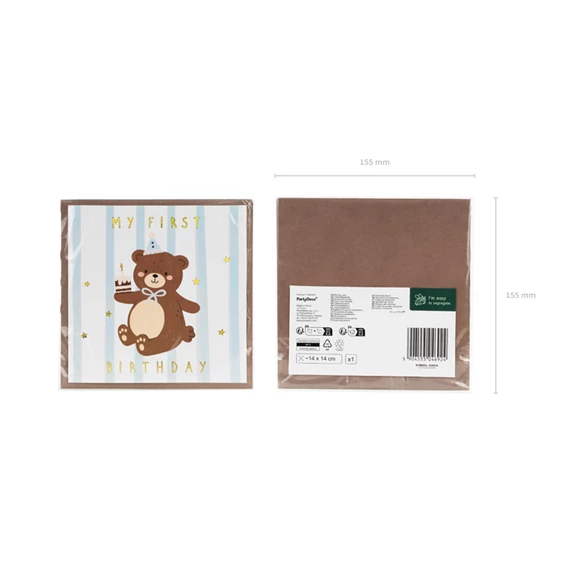 Születésnapi kártya maci, mix, 14x14 cm