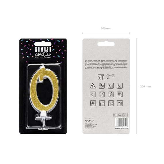 Szülinapi gyertya 0 szám arany 10 cm