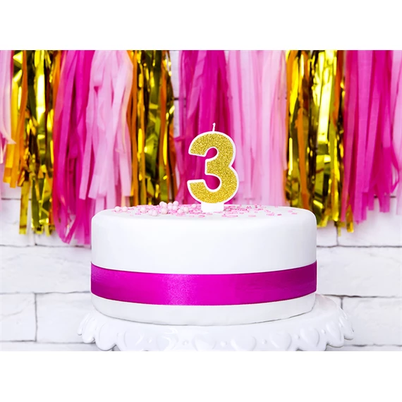 Szülinapi gyertya 3-as szám arany 7 cm