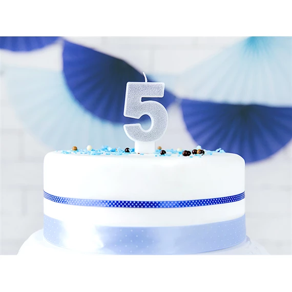 Szülinapi gyertya 5-ös szám ezüst 7 cm