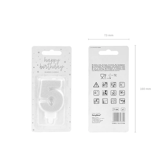 Szülinapi gyertya 5-ös szám ezüst 7 cm