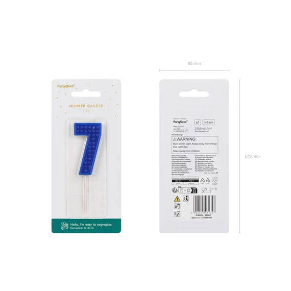 Szülinapi gyertya 7-es szám 6 cm kék