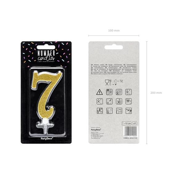 Szülinapi gyertya 7-es szám arany 10 cm