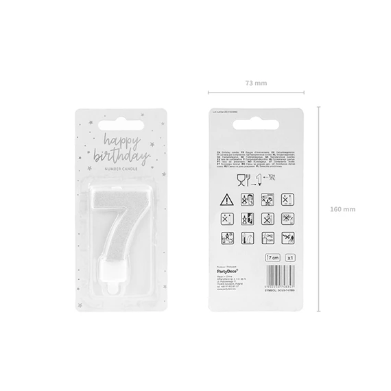 Szülinapi gyertya 7-es szám ezüst 7 cm