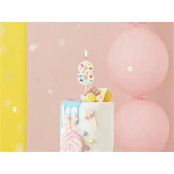 Szülinapi gyertya 8-as szám fehér konfetti 5,5 cm