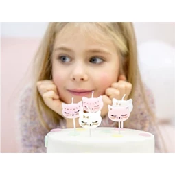 Szülinapi gyertya macska 2 cm fehér,rózsaszín S/6