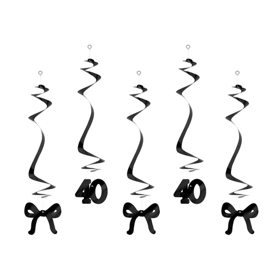 Szülinapi spirálok 40, születésnapra masnikkal, fekete, 50 cm S/5
