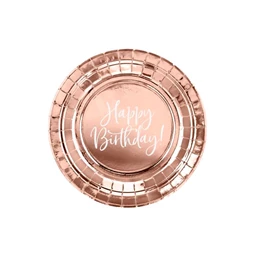 Papírtányér felirattal "Happy birthday" papír 18 cm rosegold S/6