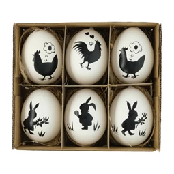 Tojás igazi, nyúllal, csirkével, akasztós 14,6x12,8x5 cm S/6