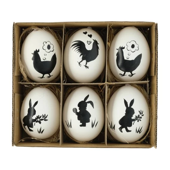 Tojás igazi, nyúllal, csirkével, akasztós 14,6x12,8x5 cm S/6