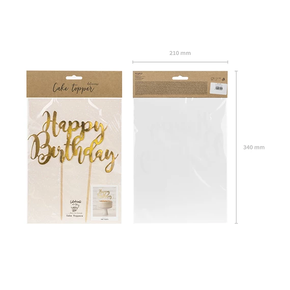 Tortadísz happy birthday arany 22,5 cm