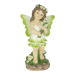 Tündér virág ruhában, csokorral álló, szolár, LED-es 17x11,5x30,5 cm