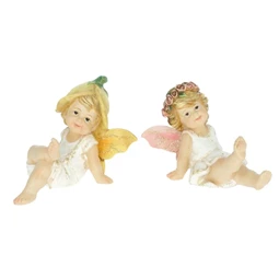 Tündér virágkoszorúval ülő, glitteres 9x6,2x7 cm 2 féle