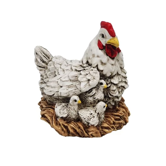Tyúk csibékkel, fészken ülő 6,4x6,1x6,3 cm