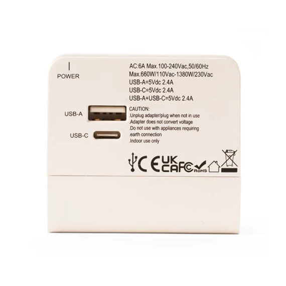 Utazó hálózati adapter USB-A USB-C csatlakozókkal 8,4x0,5 cm