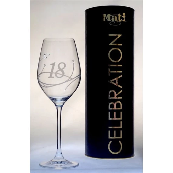 Boros pohár "Celebration 18 yr" felirattal, Swarovski kristállyal 360 ml 22,5x8 cm