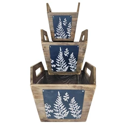 Virágláda füllel, levélmintás, szögletes 21x21x15-20,5 cm S/3