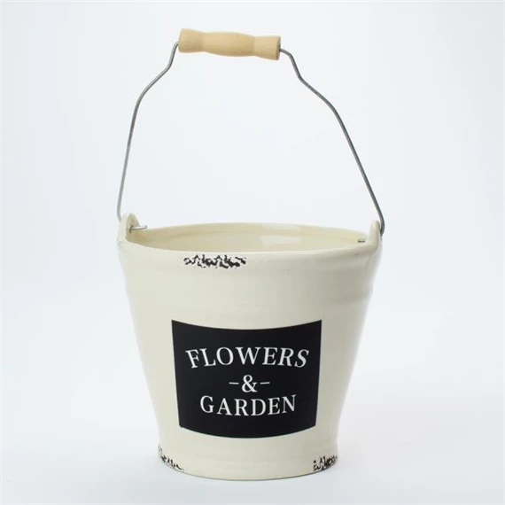 Vödör "FLOWER&GARDEN" felirattal 16x15x15 cm
