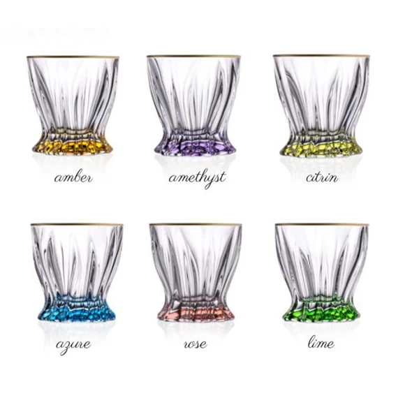 Whisky tumbler pohár szett PLANTICA színezett talppal, arany szegéllyel 9,5 cm S/6